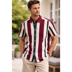 Tommy Hilfiger Mens Color Block Short Sleeve Button Down Shirt Sz M 100% Cotton